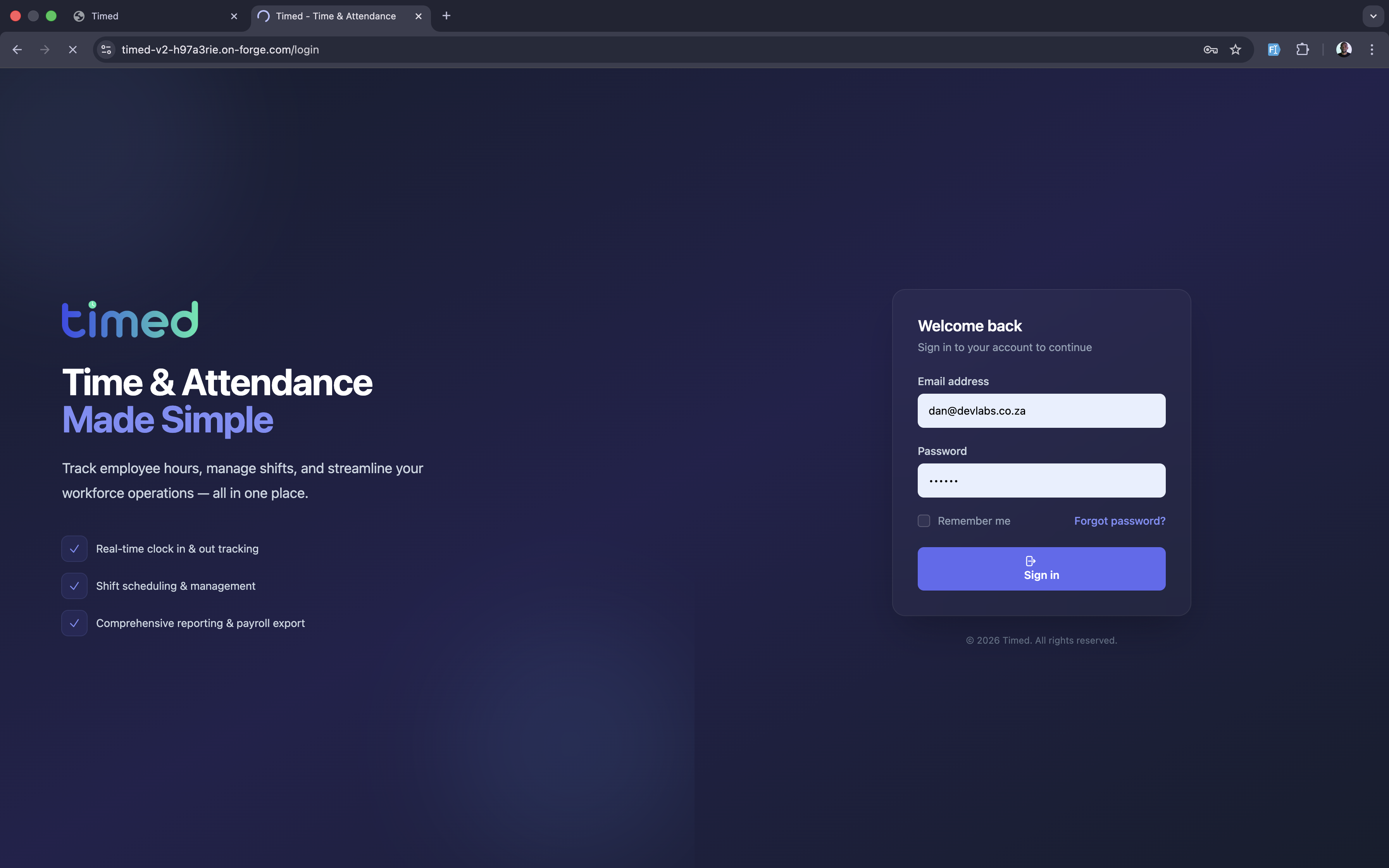 New login page
